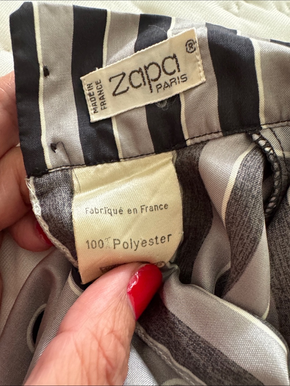 French Vintage Black, Gray, and White Striped & Polka Dot Blouse - Picture 7 of 10